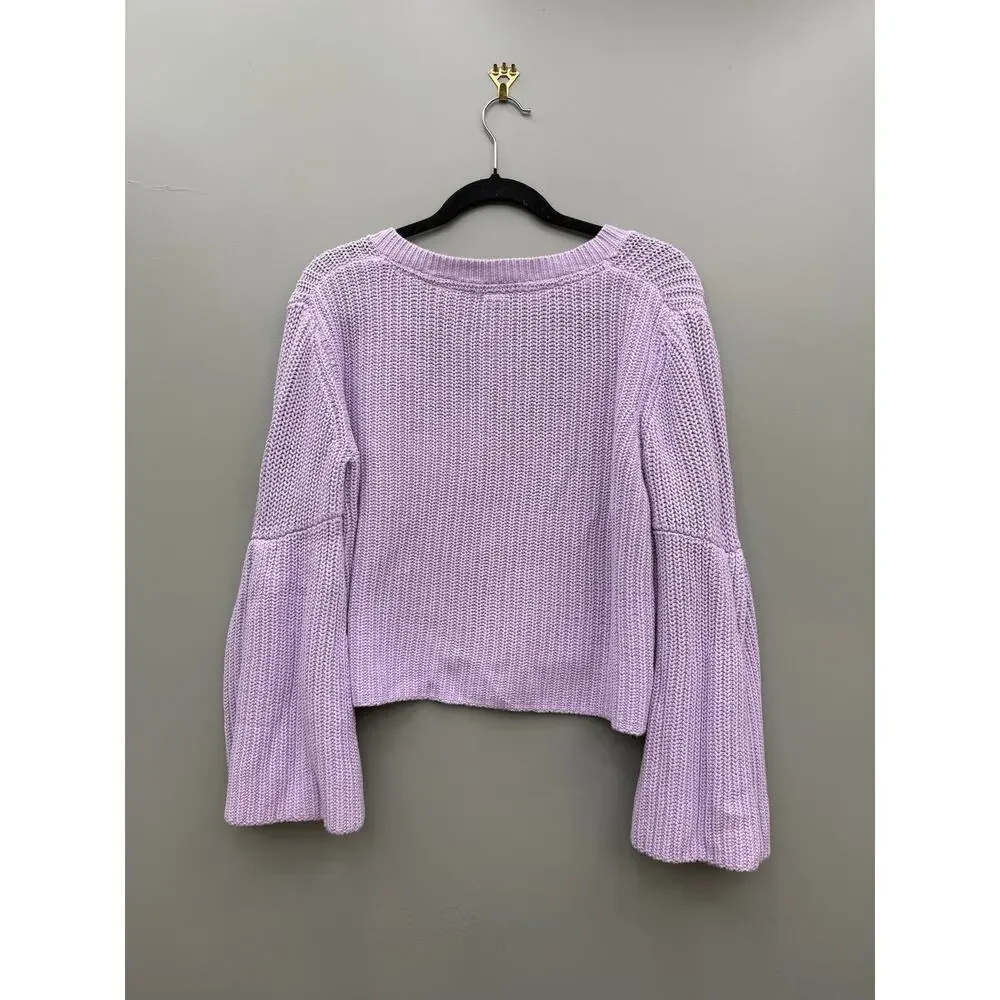 Free People Lavender Cotton Bell Sleeve Cropped Sweater Oversized M